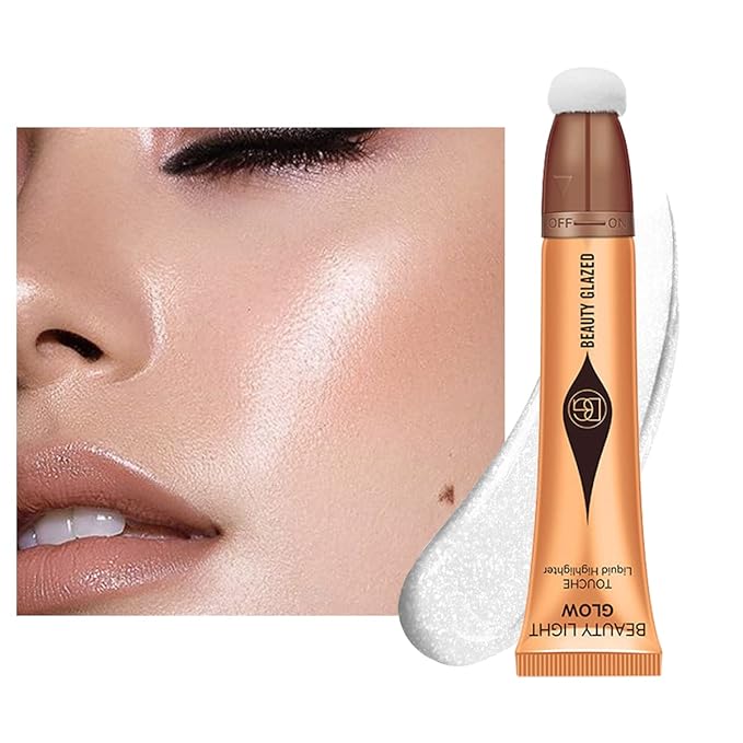 Liquid Contour Highlighter Blush Stick, Smooth Creamy Texture Face Makeup Wand with Sponge Tip, Multi-use Stick Natural Contour Blush Brighten Cheek Cosmetic(Highlighter #01)