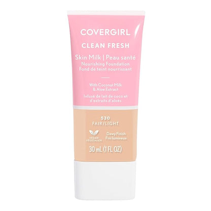 COVERGIRL Clean Fresh Nourishing Skin Tint, 520 Fair/Light, Liquid Foundation, Dewy Finish, Infused with Coconut & Aloe, Vegan Formula