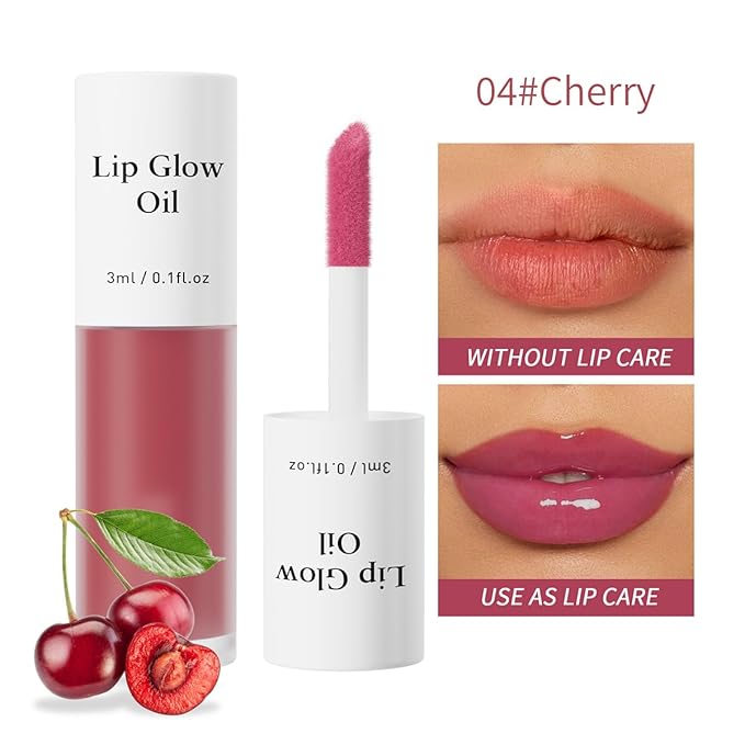 Hydrating Lip Glow Oil, No-Sticky Gloss Lip Balm Lip Care, Fruit Flavoured Lip Oil For Dry Lip's Moisturizing Hydrating And Nourishing (CHERRY)