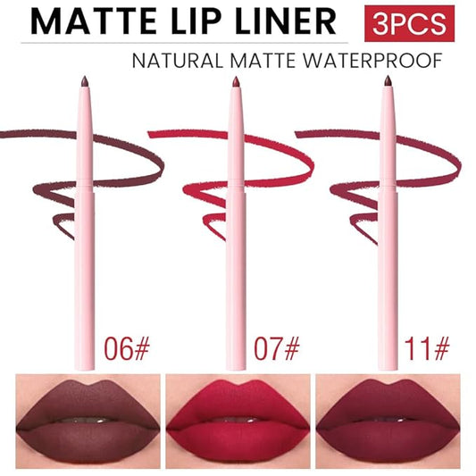 Kaely 3Pcs Matte Velvet Lip Liner Pencils Retractable for Shaping & Sculpting Lips, Lip Pencils for Women Long Lasting Waterproof Rich Lip Colors Liner Crayon Lipstick delineador de labios 06&07&11