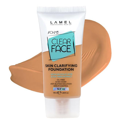 Oh My Clear Face Full Coverage Foundation for Oily & Acne Prone Skin, Salicylic Acid & Tea Tree Extract, Anti-Blemish Sensitive Skin Care, Organic & Oil-Free, 407 Medium Tan, 40 ml / 1.35 fl.oz