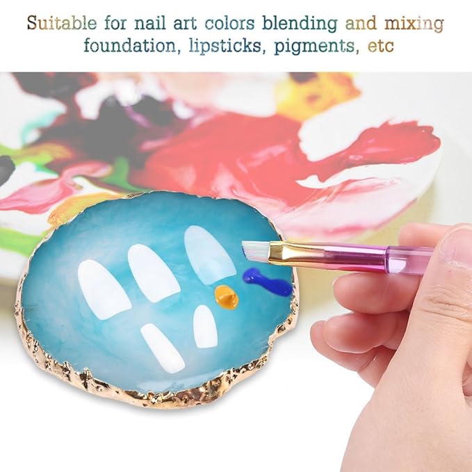 Nail Art Plate, Resin Stone Gel Polish Holder Makeup Mixing Palette Drawing Color Palette Nail Art Display Cosmetic Mixing Set Nail Tips Painting Tray (Blue)