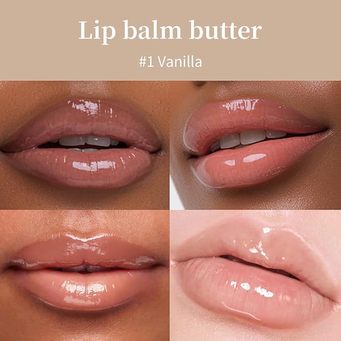 4 Flavors Butter Lip Balm Lip Tint Hydrating Lip Gloss, High Shine Nude Color Hydrating Finish Lip Glow Oi (01# Vanilla, 0.5oz)