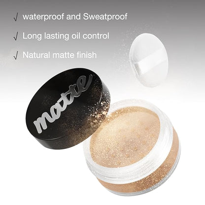 Boobeen Lightweight Translucent Loose Setting Powder Makeup, Matte Non-Sticky Finishing Baking Makeup, Concealing Nude Face Pressed Foundation Powder for Women With Puff