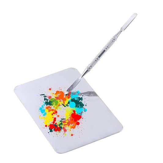 Small Stainless Steel Makeup Palette Rectangle Shape Mixing Plate Tools With Spatula