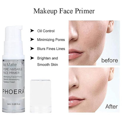 PHOERA CC+ Cream Color Correcting Anti Aging Hydrating Serum & SPF 25+, PHOERA Primer, Kabuki Makeup Brushes Foundation Brush Powder (103 Warm Peach+120 Nude)