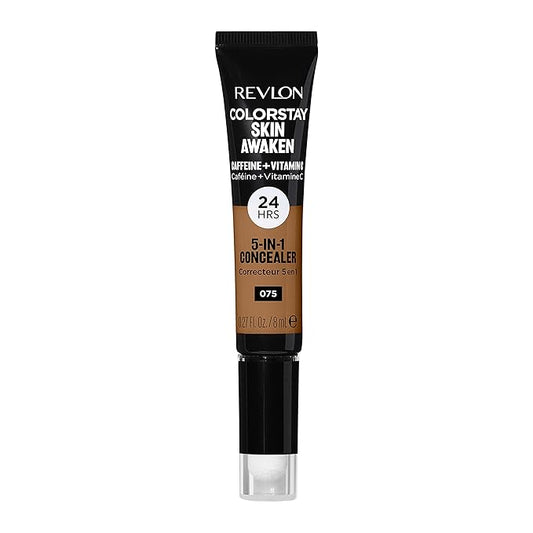 Revlon ColorStay Skin Awaken 5-in-1 Concealer, Lightweight, Creamy Longlasting Face Makeup with Caffeine & Vitamin C, For Imperfections, Dark Circles & Redness, 075 Hazelnut, 0.27 Fl Oz