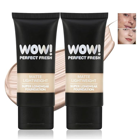 2pcs Matte Liquid Foundation,Full Coverage,Flawless Makeup, Minimizes Pores,Lightweight, 24Hr Long Wear,Waterproof,Oil-Control,Sweat-Proof