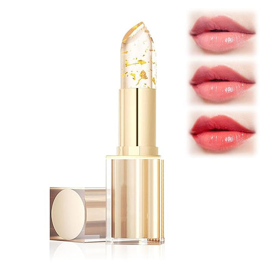 Transferproof Color Changing Lipstick, Gold Crystal Color Changing Lipstick, Gold Foil Moisturizing Gloss Lip Long Lasting 24 Hours Deep Nourishment, 1 PC