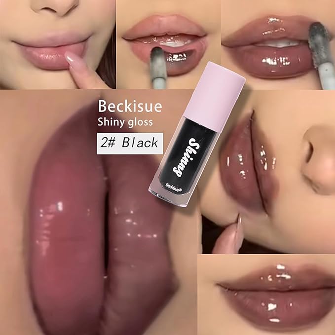 Translucent Black Lip Gloss, Clear/Cherry/Sugar Lip Oil, Plumping Hydrating Mirror Highlight Gloss - Moisturizing Long Lasting & Non-Sticky Vegan Makeup (3Pcs)