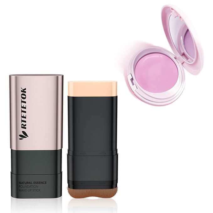 Foundation Stick with Brush for Makeup and Jelly Pressed Setting Powder Makeup Setting Cream