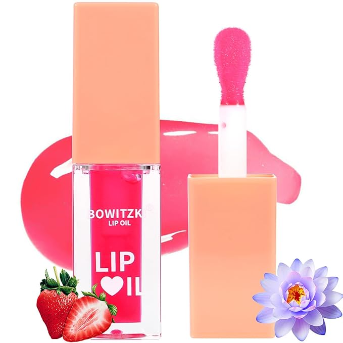 Bowitzki Lip Oil Lip Glow Gloss Hydrating Transparent Tinted Nourishing Long Lasting Lip Balm Care Moisturizing Repairing Lightening Lip Lines Blue lotus Tocopherol Squalane (Berry)