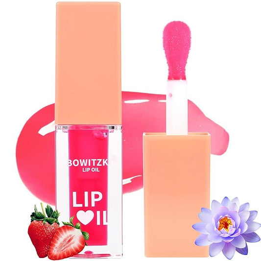 Bowitzki Lip Oil Lip Glow Gloss Hydrating Transparent Tinted Nourishing Long Lasting Lip Balm Care Moisturizing Repairing Lightening Lip Lines Blue lotus Tocopherol Squalane (Berry)