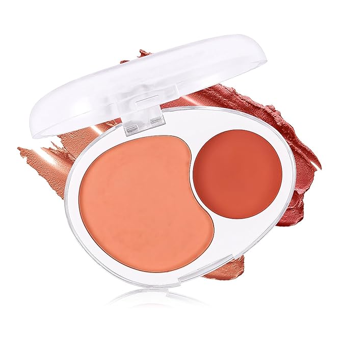 Dual-Tone Face Blush Palette for Cheeks - Waterproof, Long-Lasting, Satin Finish, Creamy Texture, Sculpting, All Skin Tones, Squalane, Highlighting, for Home, Travel, Makeup 2 Tone Tint 7#