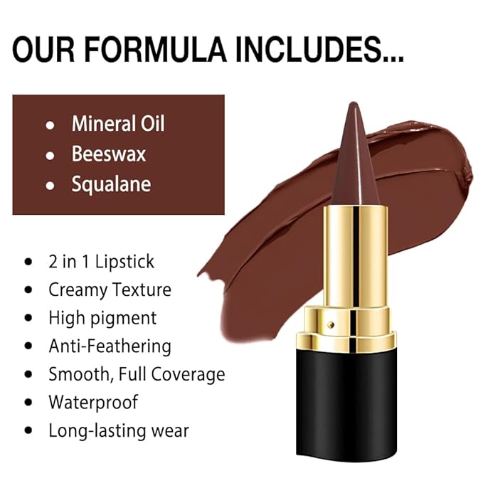 Kaely Dark Brown Gradient Matte Lipstick Lip Liner Pencil for Women, 2in1 Flawless Contour Gradual Ombre Effect Lip Pencil Makeup Waterproof, labiales mate 24 horas originales, 15