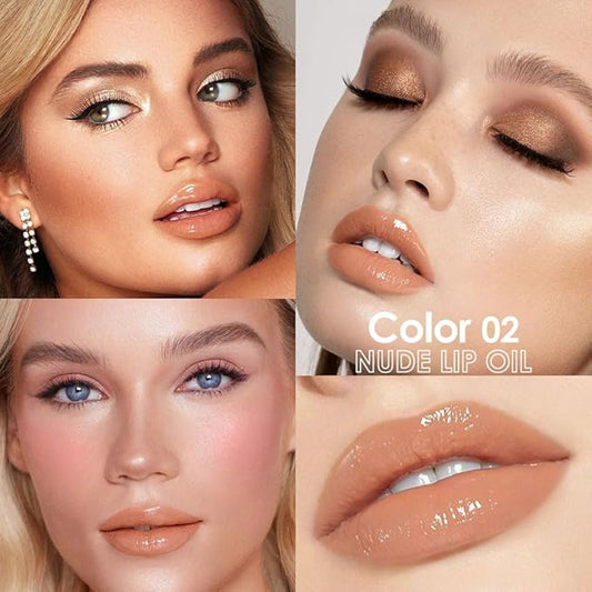 Hydrating Glow Lip Gloss Oil, Tinted Lip Plumper Lip Glosses Oil, Younger-Looking Lips Chocolate Scent, Non-Sticky Creamy Texture for Dry Lips, Brillo labial en aceite hidratante con brillo 02#