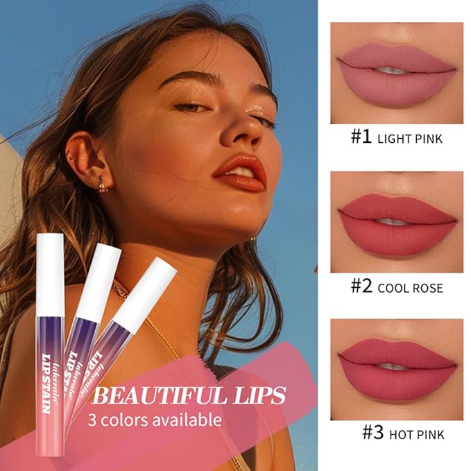 Pipe-off lip liner stain,line tattoo high-color Tint,Smudge-Proof,Waterproof,light brown/dark brown/burgundy long-lasting,Nude Matte Tint,Non-Fading, Full Coverage（#3 Hot Pink）