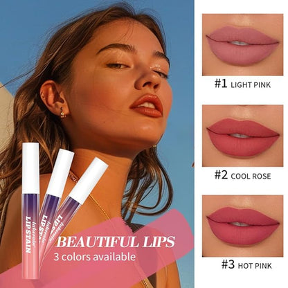 Pipe-off lip liner stain,line tattoo high-color Tint,Smudge-Proof,Waterproof,light brown/dark brown/burgundy long-lasting,Nude Matte Tint,Non-Fading, Full Coverage（#3 Hot Pink）