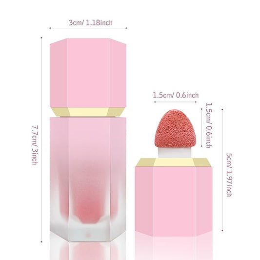 Liquid Blush for Cheeks, Soft Cream Blush with Cushion Applicator, Dewy Finish Matte Velvet Texture, High-Pigmented Blendable, Long-Wearing Rubor Makeup | #03 ENCHANTING-Soft Pink