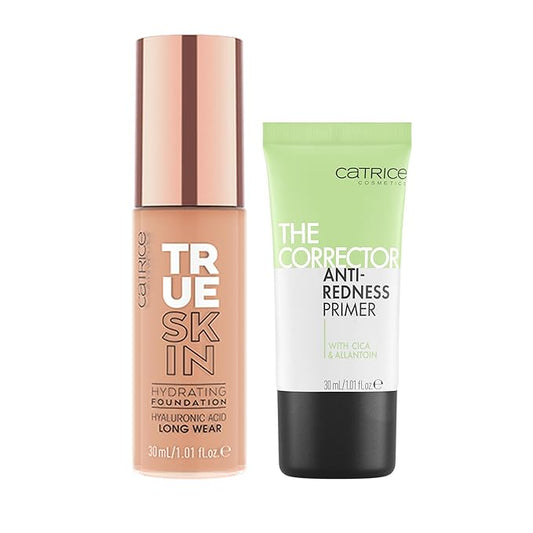 Catrice | True Skin Foundation 33 & The Corrector Anti-Red Primer| Full Coverage Makeup | Vegan & Cruelty Free