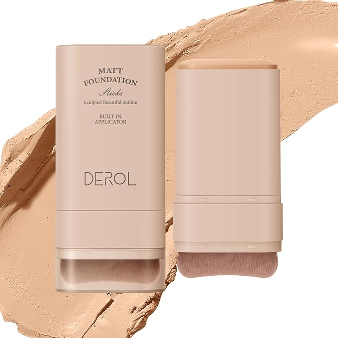 Multi-Use Foundation Stick Makeup with Built-In Brush, Lightweight Buildable Medium-to-Full Coverage, Longwear Contour Stick, Natural Finish