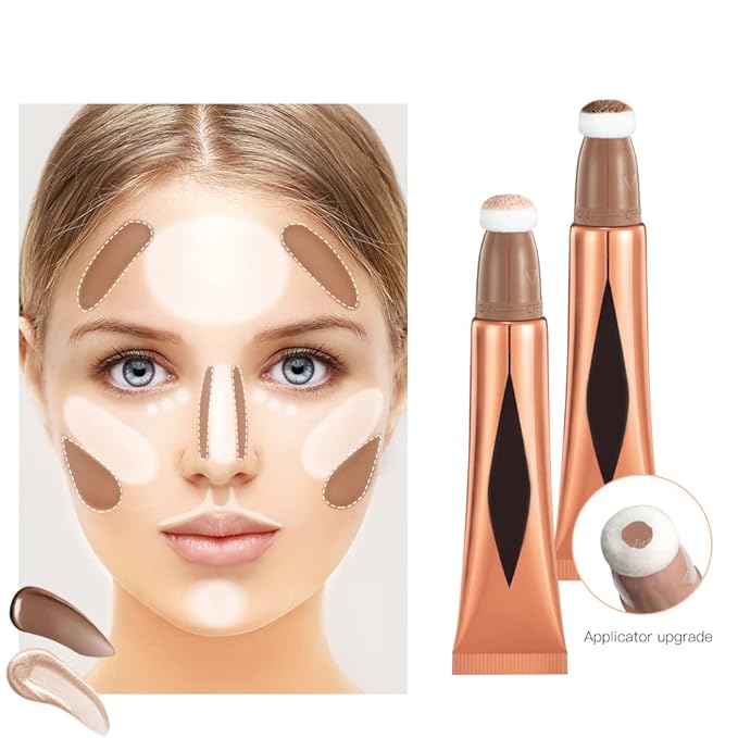 Concealer Stick,Contour Stick Makeup Liquid Highlight and Contour Wand,Cream Contour Stick with Soft Cushion Applicator,Foundation Highlight Makeup Bronzer Stick for Face