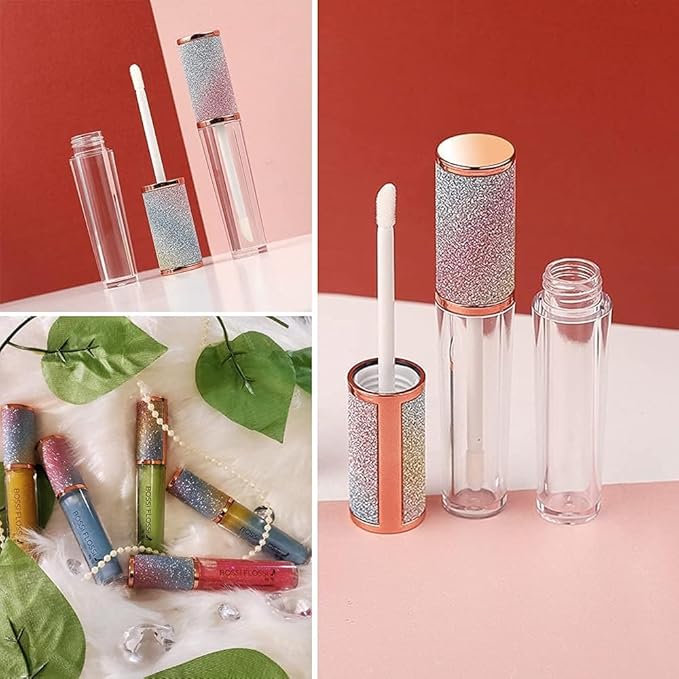 AMORIX 6pcs Lip Gloss Tubes with Wand 5ml Empty LipGloss Containers Rainbow Lipgloss Bottles Crystal Lip Gloss Supplies Kit with 2pcs Syringe