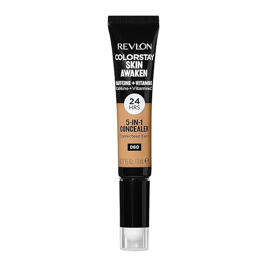 Revlon ColorStay Skin Awaken 5-in-1 Concealer, Lightweight, Creamy Longlasting Face Makeup with Caffeine & Vitamin C, For Imperfections, Dark Circles & Redness, 060 Deep, 0.27 Fl Oz