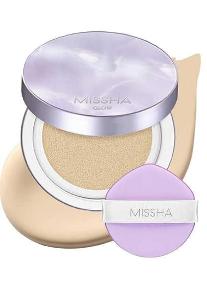 MISSHA Serum Cushion Glow Layering Fit Cushion Foundation No.23 Sand Natural Beige for Neutral Skin Tone, Korean Foundation Makeup, Rich-Texture, Full-Coverage, 24-Hr Hydrating, Triple Glow System