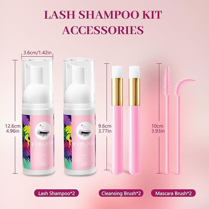 Buqikma Lash Shampoo Kit - Lash Cleaning for Eyelash Extension, 60Ml/2.11fl.Oz Eyelash with Lash Shampoo Brushes Gentle Lash Extension Cleanser for Professional Salon Use and Home Use (2 Pcs)
