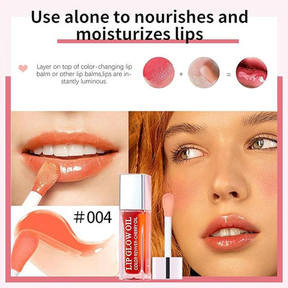 Hydrating Lip Glow Oil, Moisturizing Lip Glow Oil, Nourishing Glossy Transparent Lip Oil, Plumping Lip Oil, Lip Balm, Non-sticky Tinted Toot Lip Balm for Lip Care (CORAL) 0.2 OZ