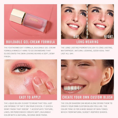 KIMUSE Liquid Blush, Soft Cream Blush Face Blush, Liquid Blush for Cheeks, Long-Wearing Pigmented Blush, Waterproof, Smudge Proof, Dewy Finish