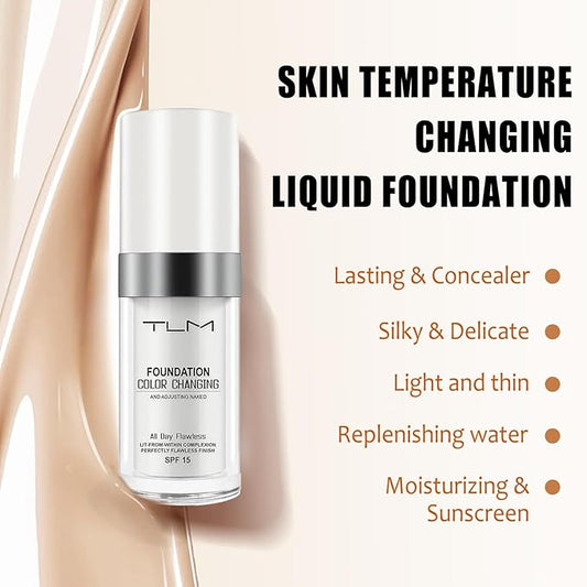 TLM Color Changing Foundation - Liquid Flawless Full Coverage Natural Face Primer Base, Hydrating Waterproof Long Lasting Foundation 30ml