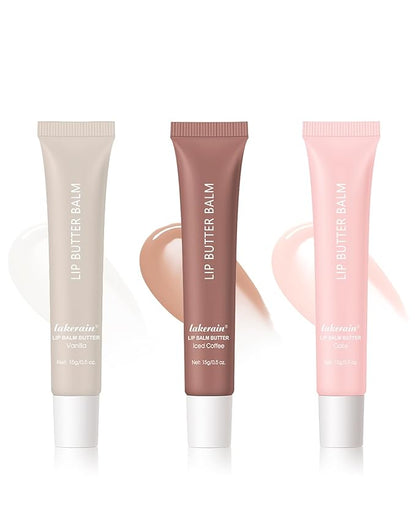 Tinted Lip Butter Balm,3 Colors Vanilla Brown Pink Lip Balm Hydrating Lip Gloss, Non Sticky High Shiny Lip Glow Oil Yummy Lip Stain Plumping Lip Tint Lip Mask Women Valentine's Day Makeup Gift-Set A