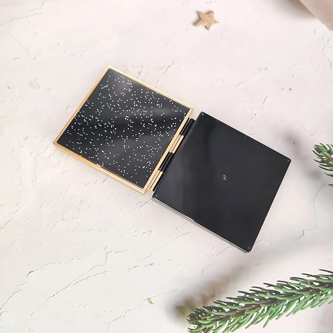 Black 5 Grids Empty Eyeshadow Palette with Gold Frame Mirror Lipstick Box Powder Blush Makeup Case Highlighters Container DIY Refillable Eye Shadow Pans