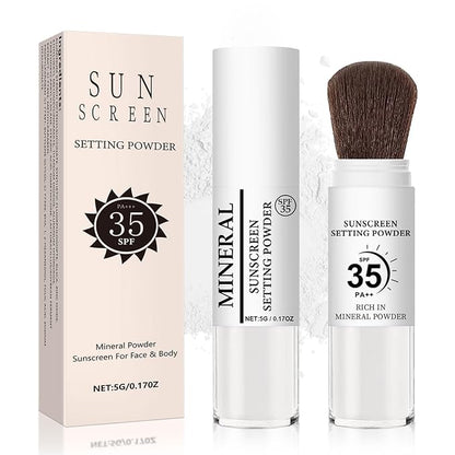 Mineral Sunscreen Setting Powder, SPF 35 Translucent Loose Powder for Face & Scalp, Mineral Brush Powder, Oil Control Natural Matte Finish, Lasting Lightweight Breathable (#03 White)