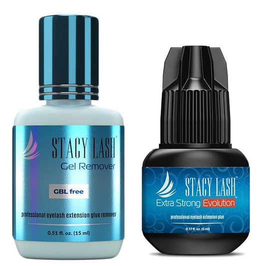 Extra Strong Evolution Eyelash Extension Glue + Gel Remover - Stacy Lash / 1-2 sec Drying time/Retention – 8 Weeks/Maximum Bonding Power/Professional Use Only Black Adhesive/Gel Remover/ 15 ml