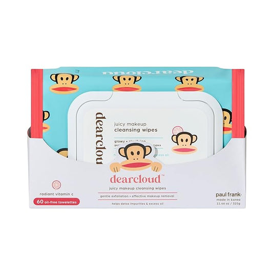 x Paul Frank Juicy Makeup Cleansing Wipes - 60 Count – makeup wipes and makeup remover for face – Oil-Free makeup remover wipes (Radiant Vitamin C)