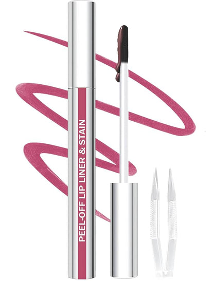 Lip Liner Stain Peel Off with Tweezer, Long Lasting Matte Lip Tattoo, Highly Pigmented Color Lip Makeup, Waterproof, Transfer-proof Lipstain for Women, for All Skin Types Mauve