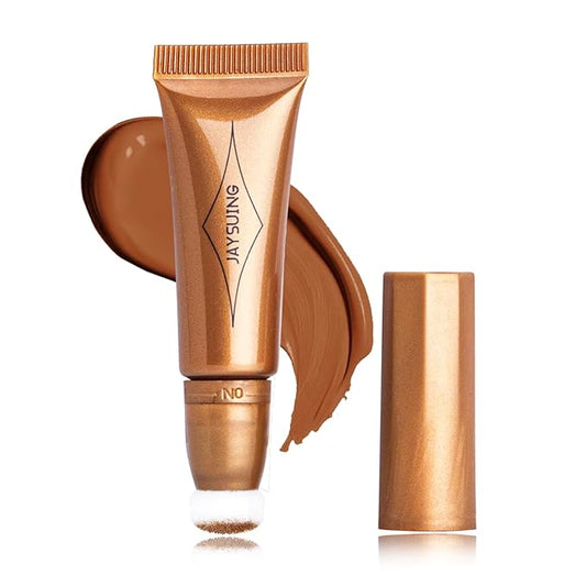 Bronzer Stick Liquid Contour Stick Concealer Stick Cream Bronzer Stick with Cushion Applicator Waterproof Highlighter Beauty Contour Wand Natural Cream Contour(#01 Dark Brown Contour Stick)