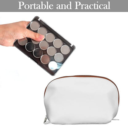VANANA Magnetic Makeup Palette, DIY Empty Eyeshadow Blush Highlighter Cosmetics Case Holder Tray (Black (Clear Lid), 14x10cm - Palette & 15Pcs Round Pan)