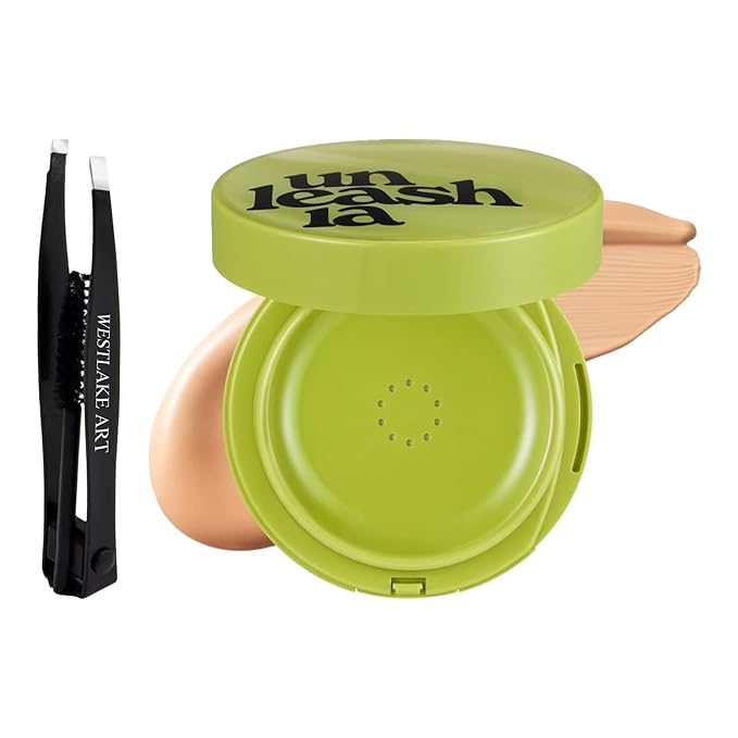 Satin Wear Healthy-Green Cushion 23W Bisque, Bundled With Westlake Art Eyebrow Tweezers, Hydrating Lightweight Cushion Foundation, Eco-Conscious Compact Powder For Flawless Coverage [Pack Of 1]