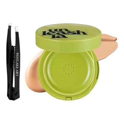 Satin Wear Healthy-Green Cushion 23W Bisque, Bundled With Westlake Art Eyebrow Tweezers, Hydrating Lightweight Cushion Foundation, Eco-Conscious Compact Powder For Flawless Coverage [Pack Of 1]