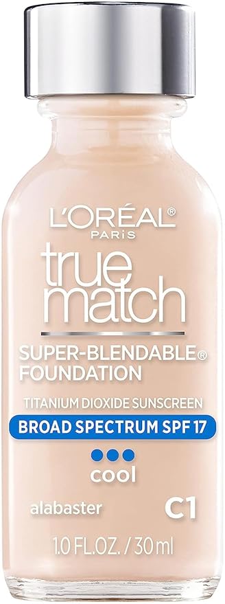 L'Oreal Paris Makeup True Match Super-Blendable Liquid Foundation, Alabaster C1, 1 Fl Oz,1 Count