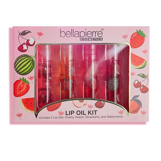 bellapierre Cosmetics 4-Piece Natural Lip Oil Kit | Moisturizing Lip Gloss Set | Fruit Flavored Lip Oil Collection with Rollerball Applicator