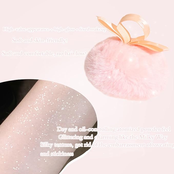 Highlighter Makeup Powder,Body Glitter Face Highlighter Peach Shimmer Powder Ball Puff,Multi-Use Face Highlighter Diamond Shimmer Makeup Powder Puff Patting Glitter Contour and Highlighter