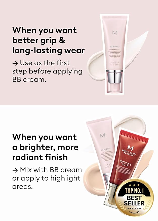 MISSHA M BB Boomer Primer for Face I Creamy-Soft, Illuminating Makeup Primer for Dewy Finish, Hydrating Radiant Cream, Moisturizing Makeup Base, Glass Skin, 1.35 Fl oz/40ml