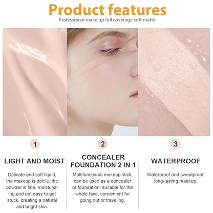 2 Pack Liquid Foundation Cream with Foundation Brush for Face Makeup,Durable Full Coverage Matte Concealer Make Up,Oil Control & Waterproof Base Primer -1 Fl.Oz (#01)