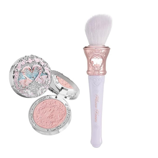 Flower Knows Swan Ballet Embossed Blush 02 Romanticism+Butterfly Cloud Collar Angled Powder Brush Frosty Wisteria