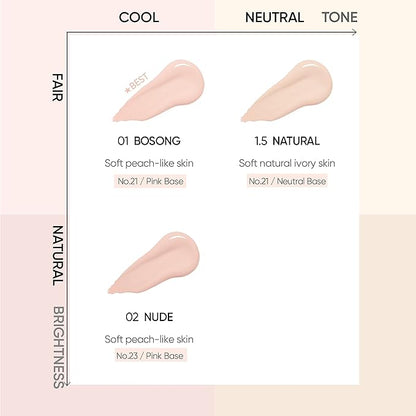 AMUSE SEOUL Meta Fixing Cushion Foundation 01 BOSONG | clear beige pink | Matte, dewy, glow, long-lasting, double coverage, clean beauty, natural look, foundation for sensitive skin,hydrating cushion